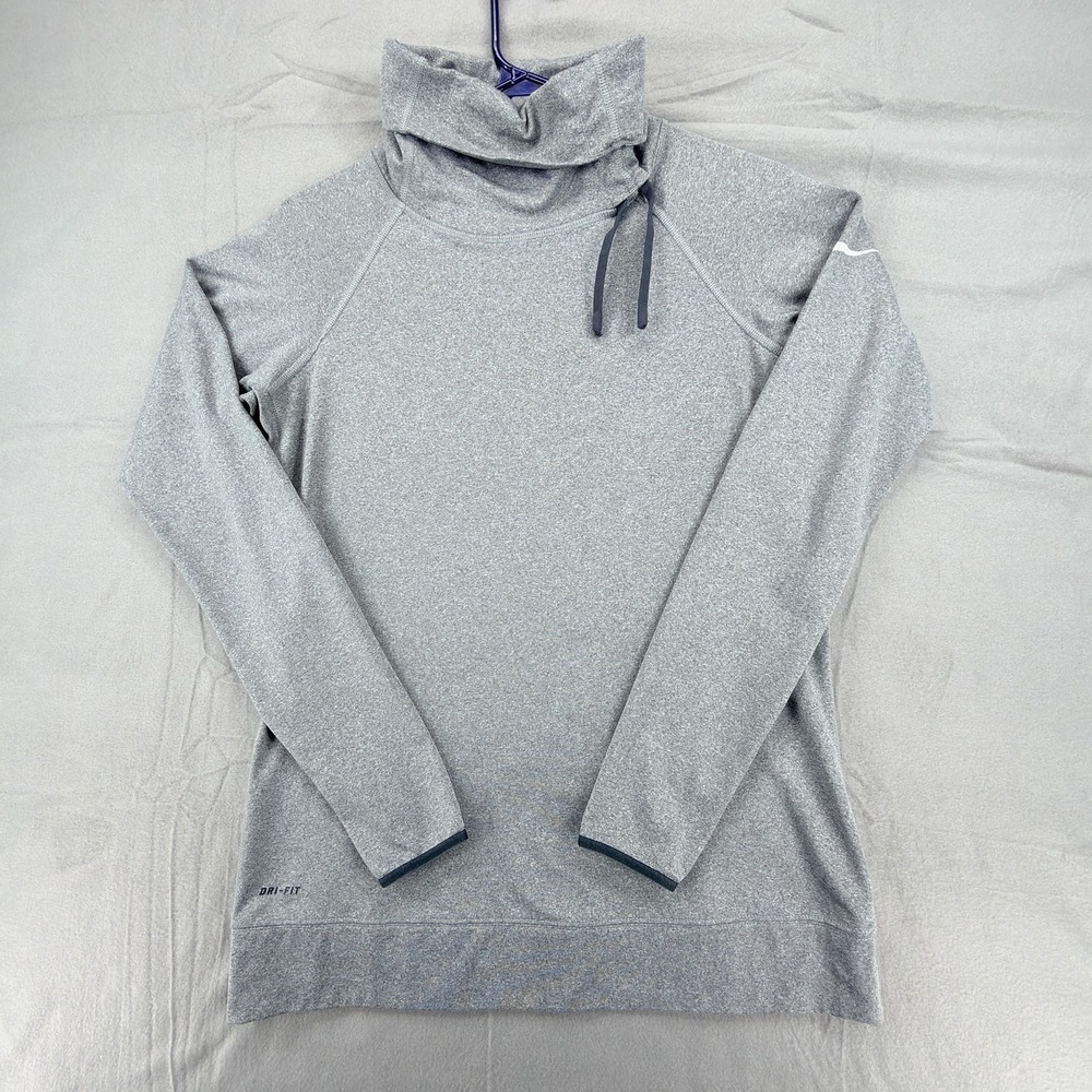 Nike Pro Shirt Womens Large Gray Hyperwarm Dri‎ Fit Turtleneck Side Tie